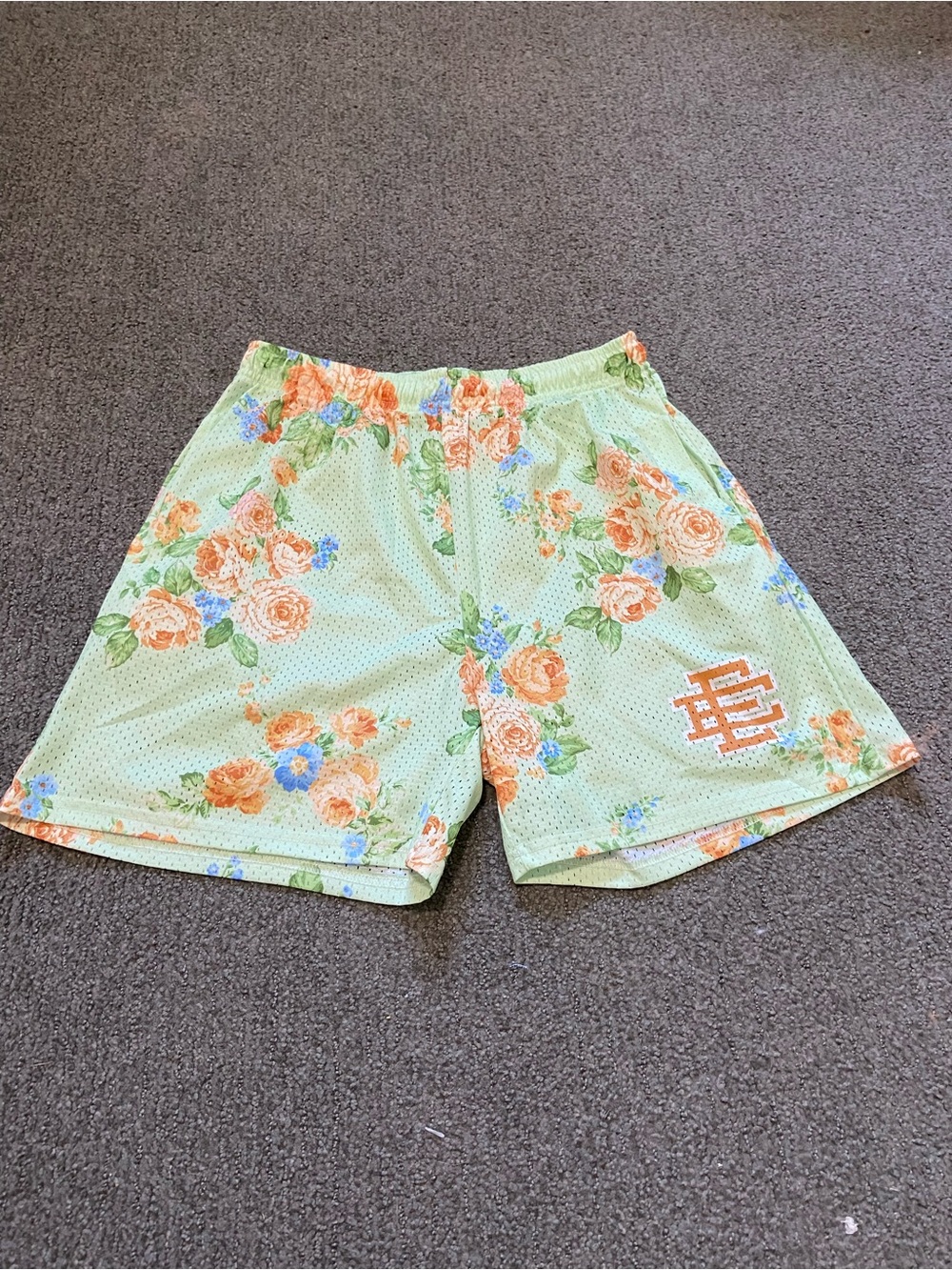 XL Eric Emanuel Floral Shorts in Green and Orange